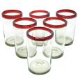 Ruby Red Rim 120 oz Pitcher and 6 Drinking Glasses set